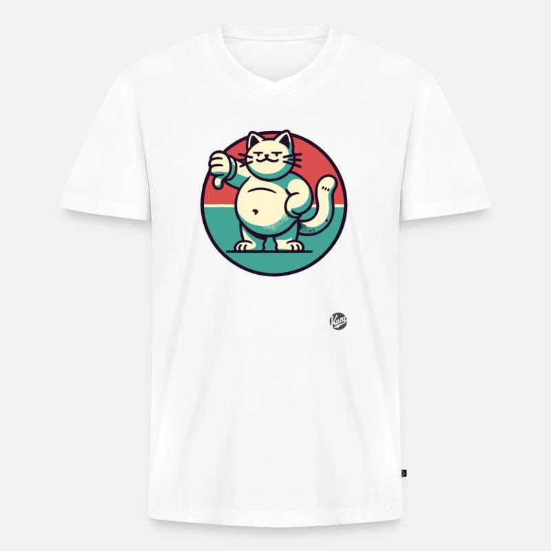 Dicke Katze mit Daumen runter - Männer Premium Bio T-Shirt mit V-Ausschnitt - Weiß