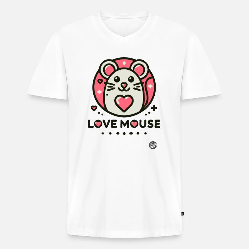 Maus Liebe mit Herz - Männer Premium Bio T-Shirt mit V-Ausschnitt - Weiß
