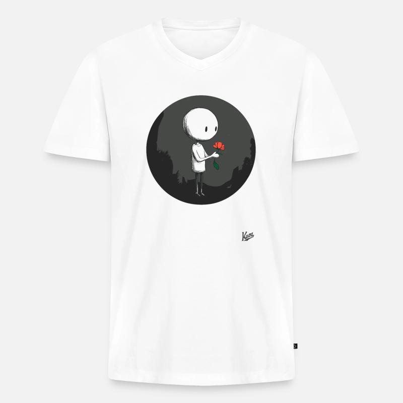 Kleiner Mann mit Blume - Männer Premium Bio T-Shirt mit V-Ausschnitt - Weiß
