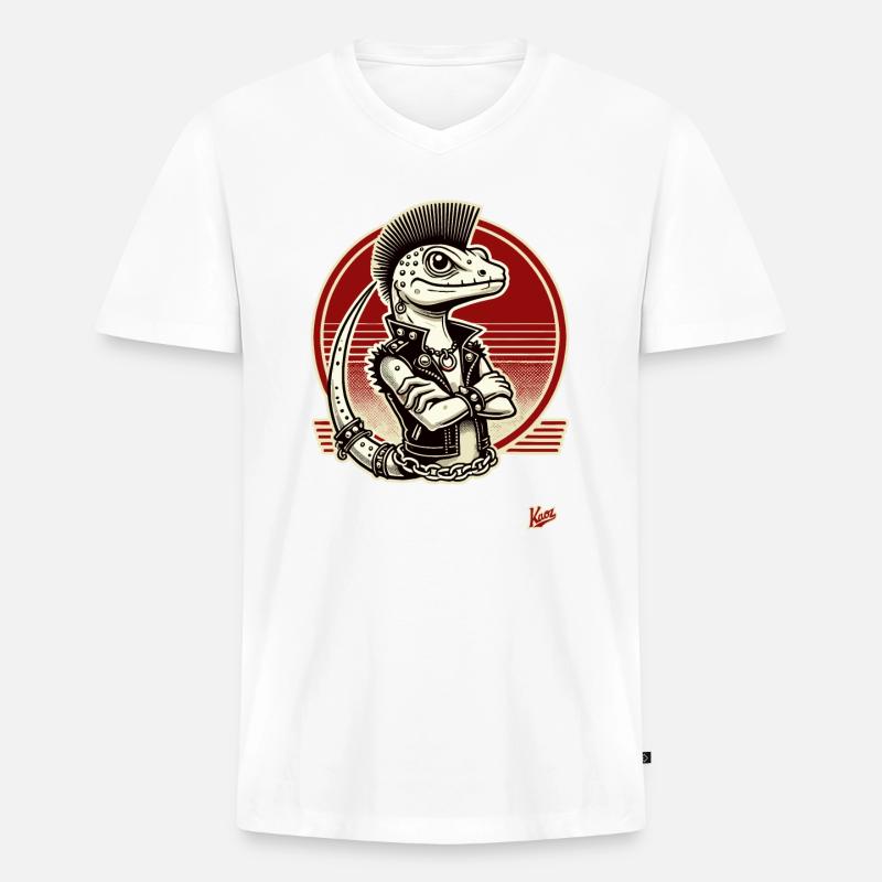 Gecko Echse Punk - Männer Premium Bio T-Shirt mit V-Ausschnitt - Weiß