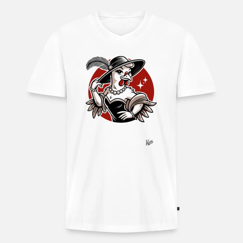 Feine Dame Huhn - Männer Premium Bio T-Shirt mit V-Ausschnitt - Weiß