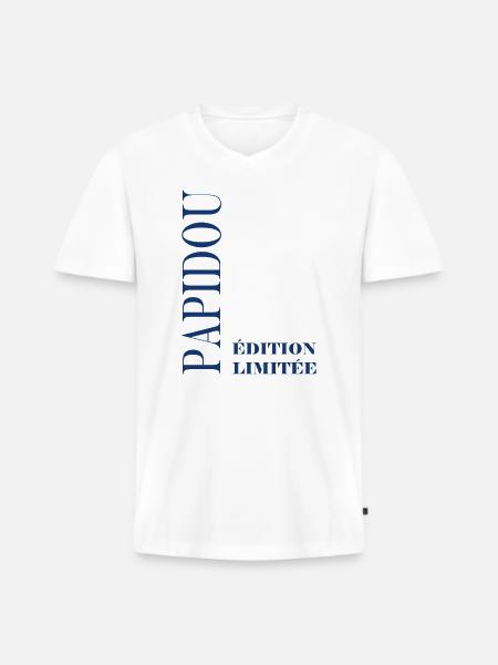 papidou - T-shirt encolure en V Premium bio Homme - blanc