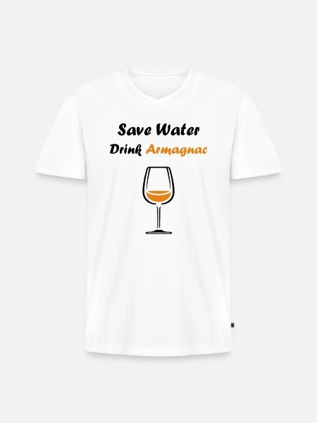 Save water drink Armagnac - T-shirt encolure en V Premium bio Homme - blanc