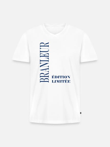 branleur - T-shirt encolure en V Premium bio Homme - blanc