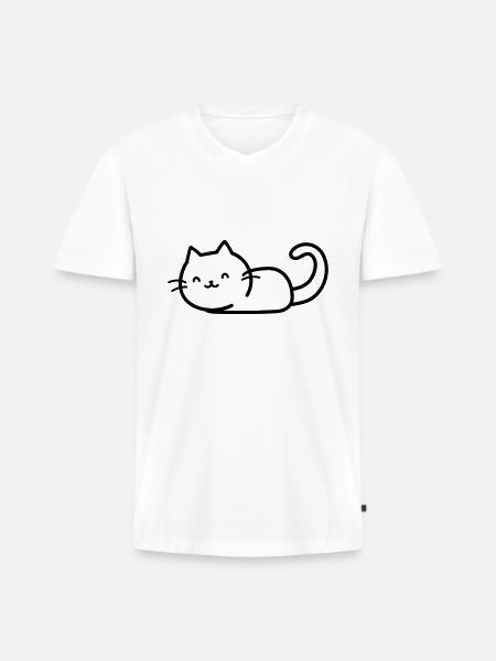 Katze - Männer Premium Bio T-Shirt mit V-Ausschnitt - Weiß