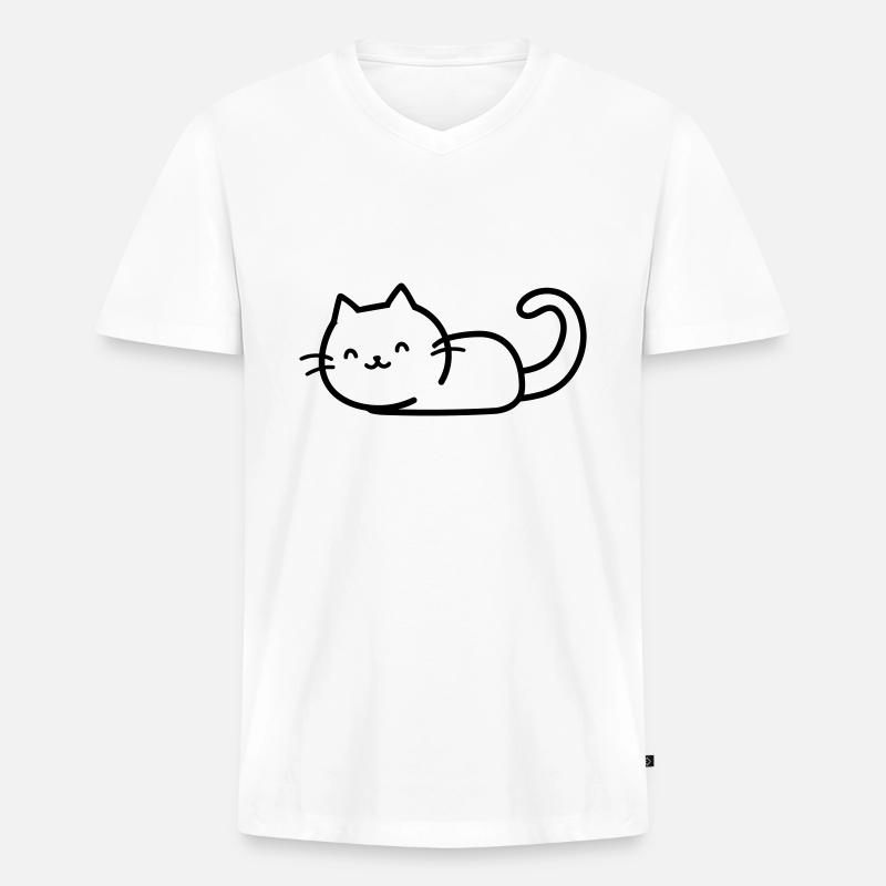 Katze - Männer Premium Bio T-Shirt mit V-Ausschnitt - Weiß