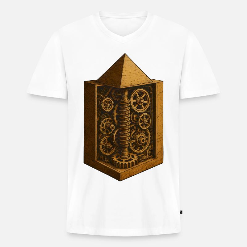 Pyramide von Chephren | Antike Getriebemechanik-Kunst - Männer Premium Bio T-Shirt mit V-Ausschnitt - Weiß
