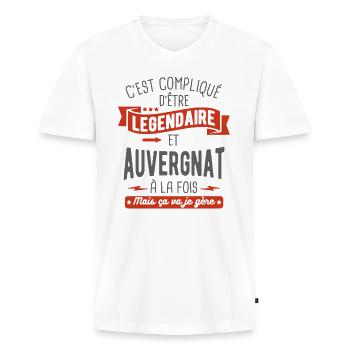 légendaire et auvergnat - T-shirt encolure en V Premium bio Homme - blanc - Devant - Nico (187cm)