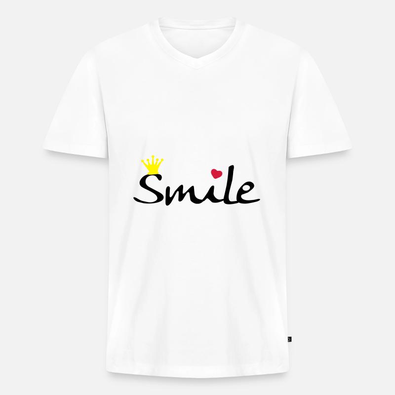 Smile - Männer Premium Bio T-Shirt mit V-Ausschnitt - Weiß