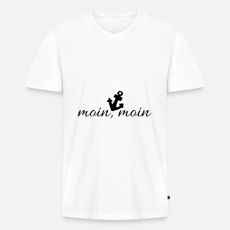 wunderschöner anker mit moin, moin - Männer Premium Bio T-Shirt mit V-Ausschnitt - Weiß