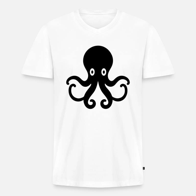 Krake - Männer Premium Bio T-Shirt mit V-Ausschnitt - Weiß