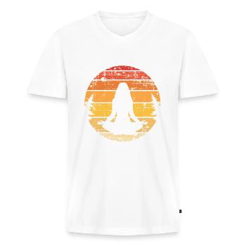 Meditatie - Mannen Premium Bio T-shirt met V-hals - wit - Voor - Nico (187cm)