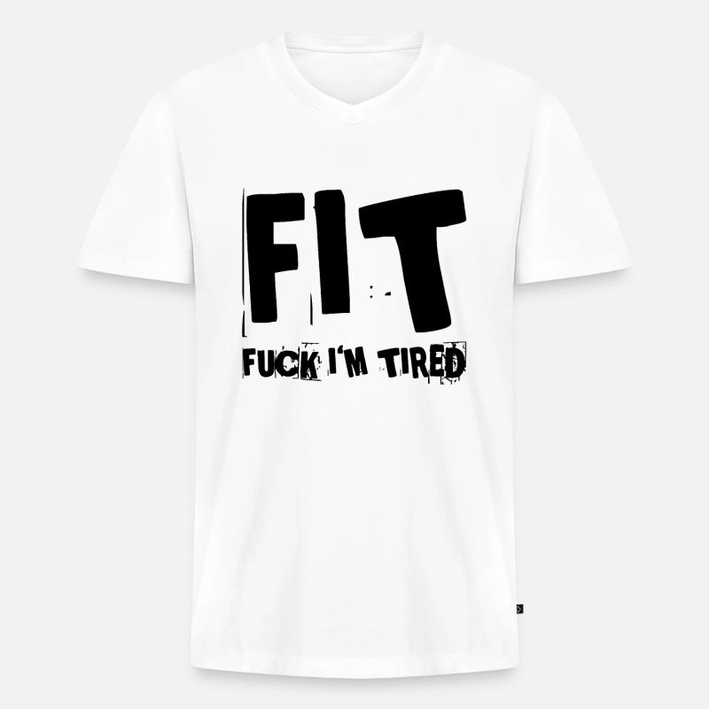 Fit Lustig - Männer Premium Bio T-Shirt mit V-Ausschnitt - Weiß