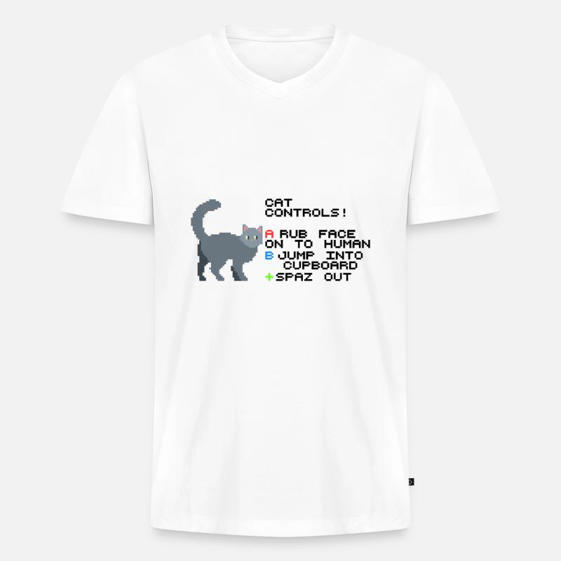 Cat Controls Pixel - Männer Premium Bio T-Shirt mit V-Ausschnitt - Weiß