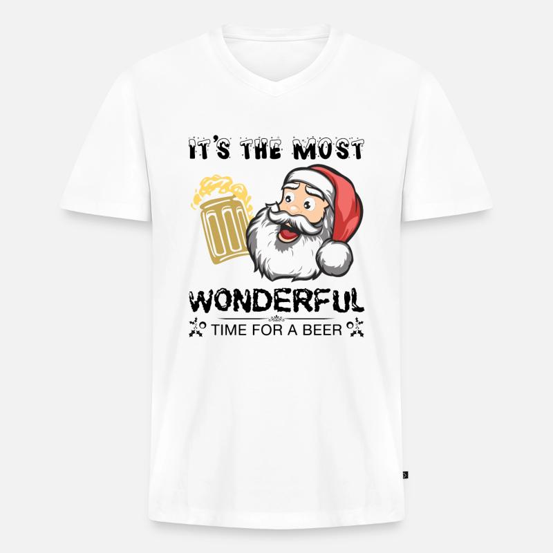 Weihnachten Bier - Männer Premium Bio T-Shirt mit V-Ausschnitt - Weiß