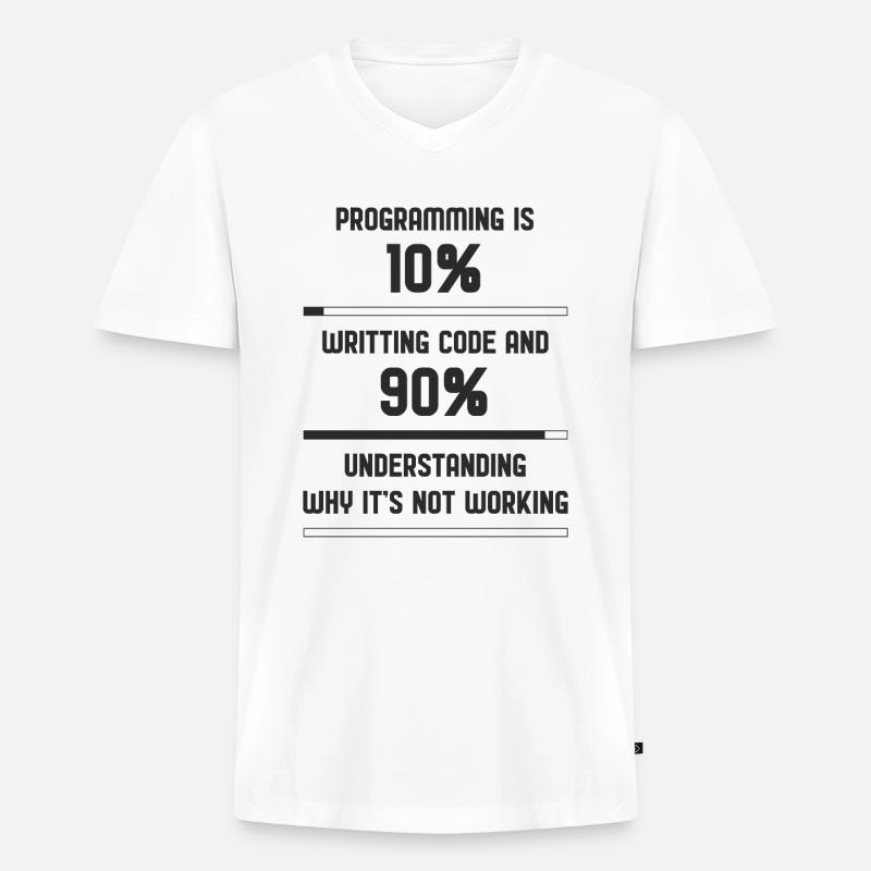 Code de programmation Funny - T-shirt encolure en V Premium bio Homme - blanc