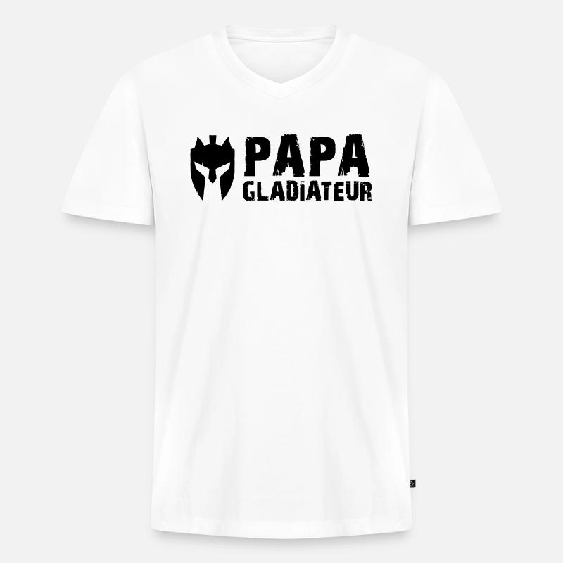 GLADIATOR VATER - Männer Premium Bio T-Shirt mit V-Ausschnitt - Weiß