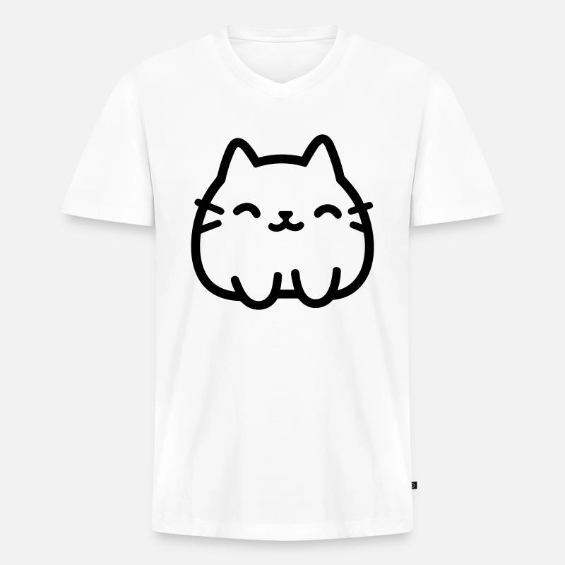 Katze - Männer Premium Bio T-Shirt mit V-Ausschnitt - Weiß