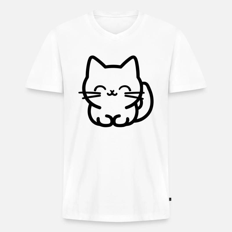 Katze - Männer Premium Bio T-Shirt mit V-Ausschnitt - Weiß