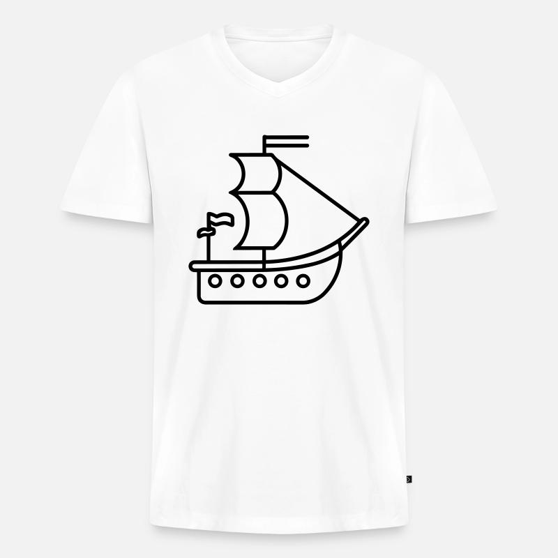 Piratenschiff - Männer Premium Bio T-Shirt mit V-Ausschnitt - Weiß