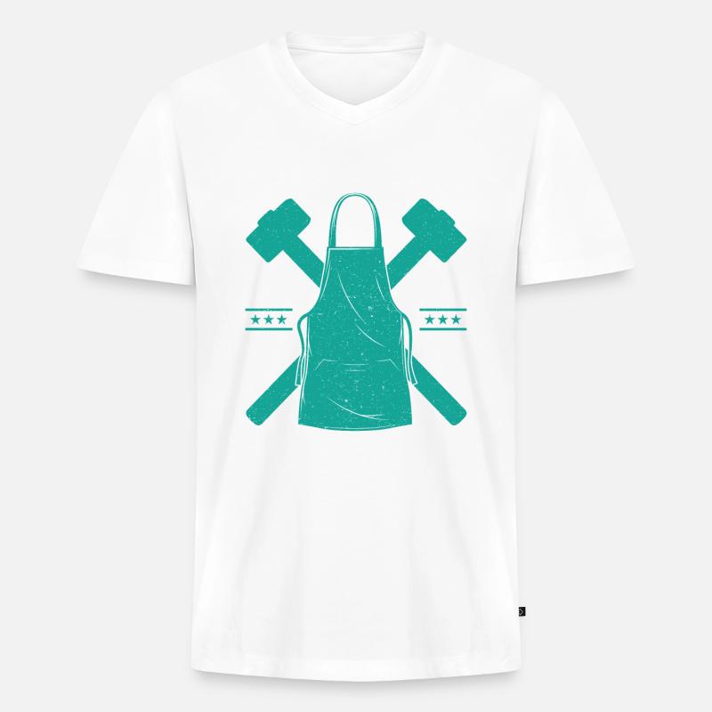 Blacksmith Apron & Hammer Smith Gift - Männer Premium Bio T-Shirt mit V-Ausschnitt - Weiß