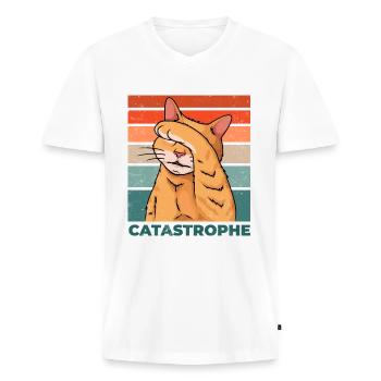 Catastrophe de chat Catastrophe Dicton drôle - T-shirt encolure en V Premium bio Homme - blanc - Devant - Nico (187cm)