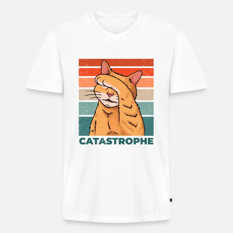 Cat Katastrofe Katastrofe Funny Siger - Premium økologisk T-shirt med V-hals til mænd - hvid