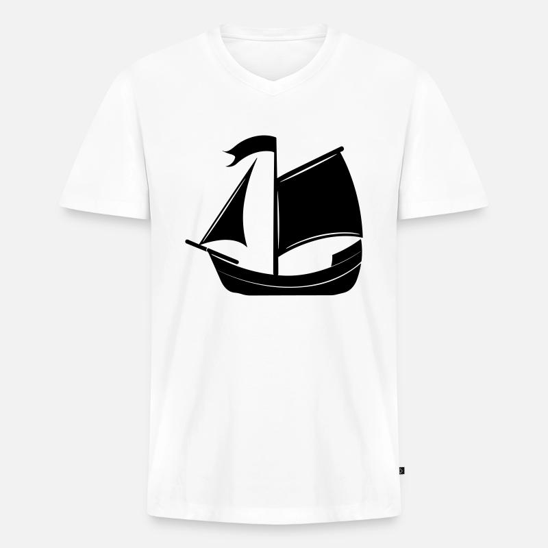 Piratenschiff - Männer Premium Bio T-Shirt mit V-Ausschnitt - Weiß