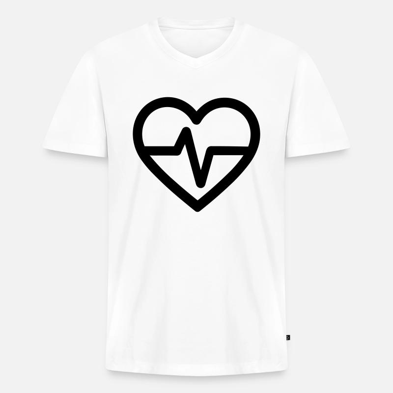 Herzschlag - Männer Premium Bio T-Shirt mit V-Ausschnitt - Weiß