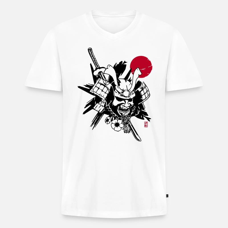 . Samurai Vector - Männer Premium Bio T-Shirt mit V-Ausschnitt - Weiß