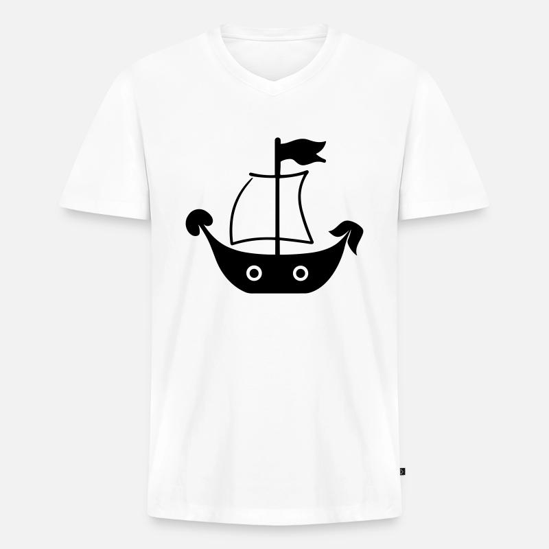 Piratenschiff - Männer Premium Bio T-Shirt mit V-Ausschnitt - Weiß