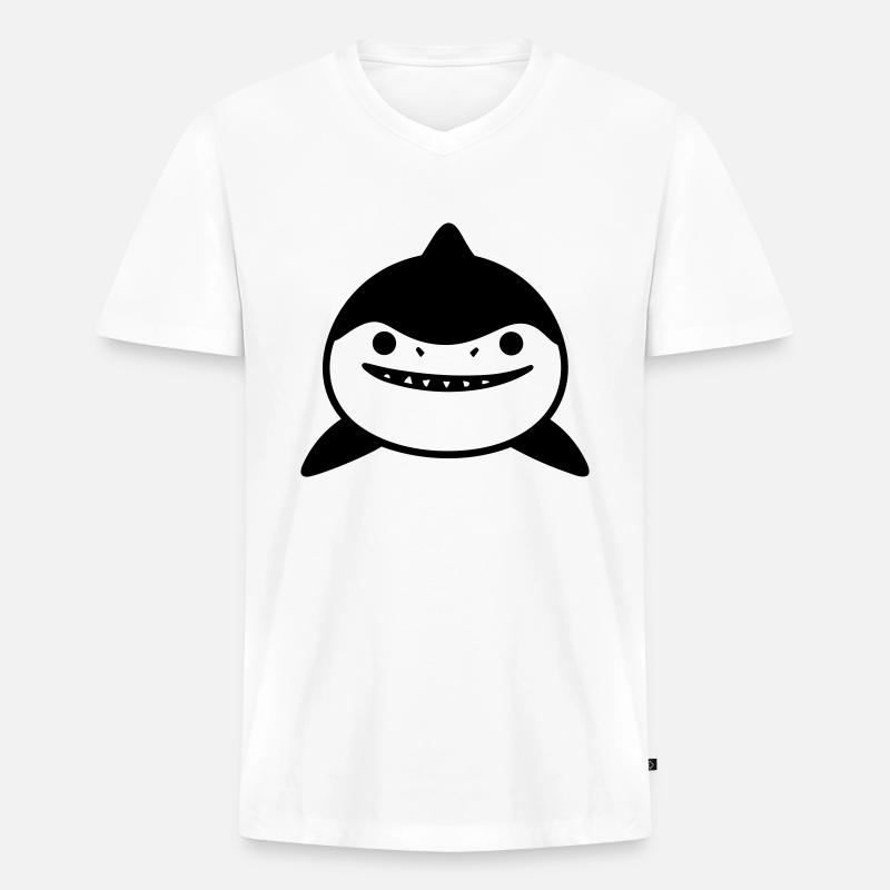 Hai - Männer Premium Bio T-Shirt mit V-Ausschnitt - Weiß