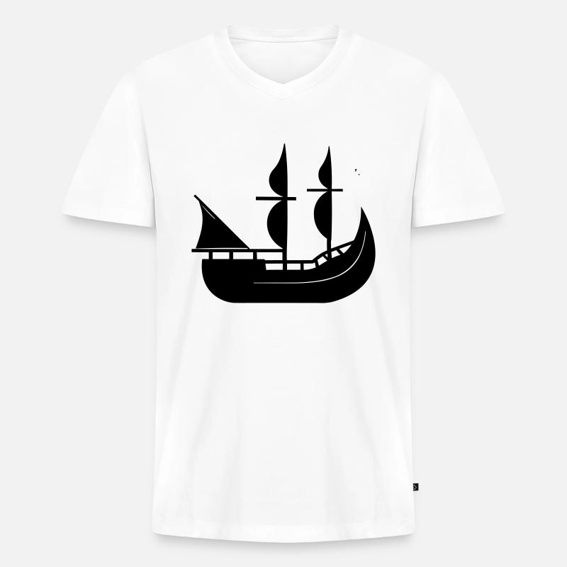 Piratenschiff - Männer Premium Bio T-Shirt mit V-Ausschnitt - Weiß