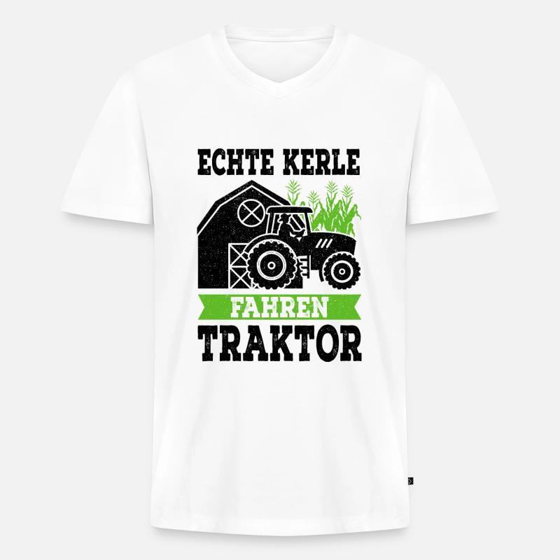 Traktor - Männer Premium Bio T-Shirt mit V-Ausschnitt - Weiß