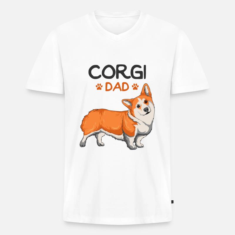Corgi - Männer Premium Bio T-Shirt mit V-Ausschnitt - Weiß