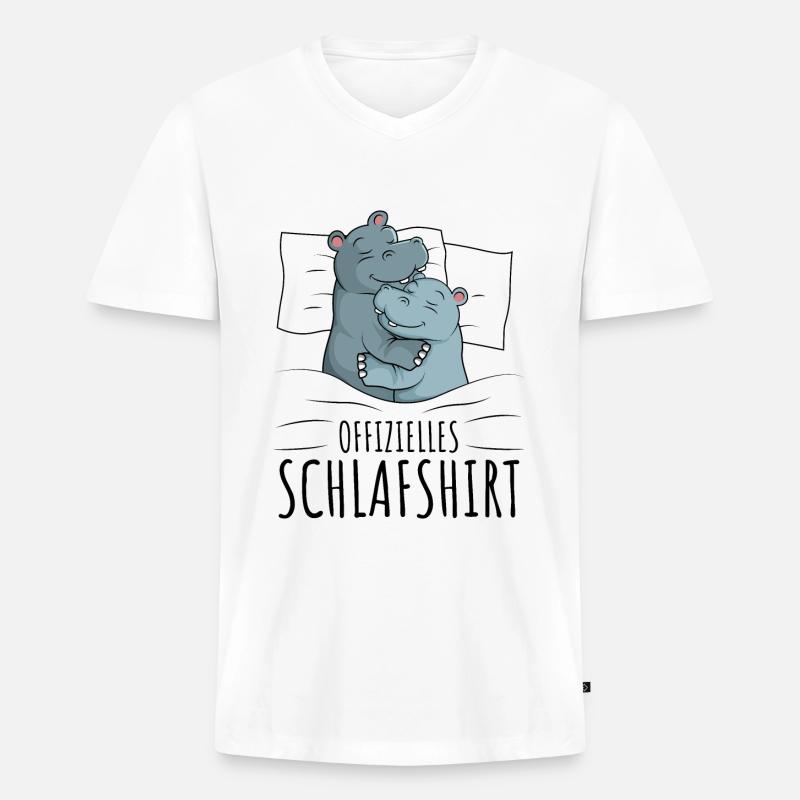 Nilpferd - Männer Premium Bio T-Shirt mit V-Ausschnitt - Weiß