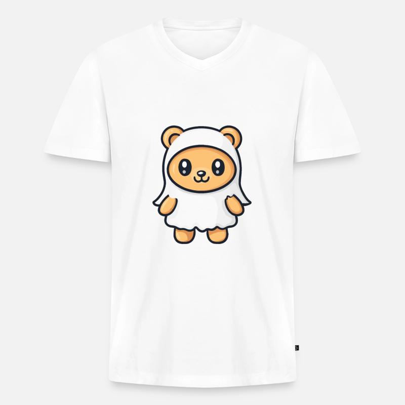Bär Halloween Comic Geist - Männer Premium Bio T-Shirt mit V-Ausschnitt - Weiß