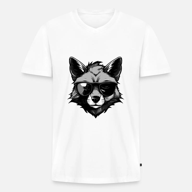 Fuchs Hipster Cool Party - Männer Premium Bio T-Shirt mit V-Ausschnitt - Weiß