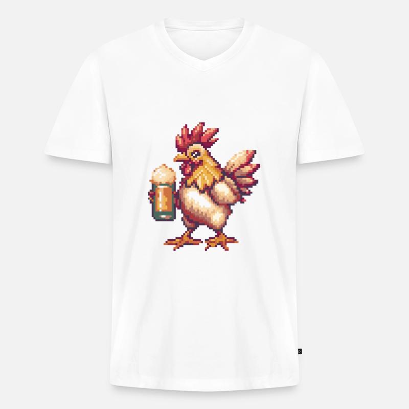 Hahn Pixel Bier - Männer Premium Bio T-Shirt mit V-Ausschnitt - Weiß