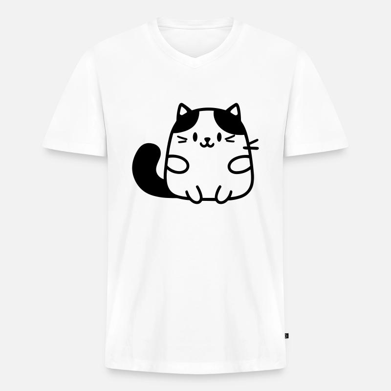 Katze - Männer Premium Bio T-Shirt mit V-Ausschnitt - Weiß