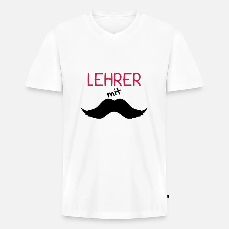 Lehrer mit Schnurrbart - Männer Premium Bio T-Shirt mit V-Ausschnitt - Weiß
