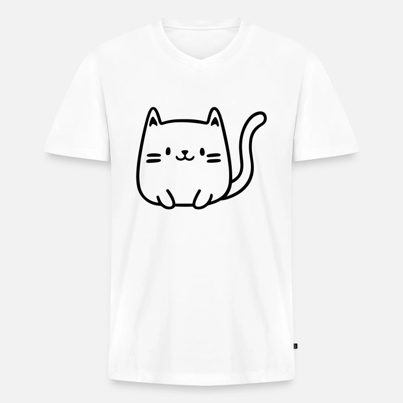 Katze - Männer Premium Bio T-Shirt mit V-Ausschnitt - Weiß