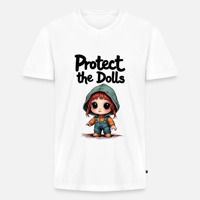 Protect the Dolls - Süße Botschaft - Männer Premium Bio T-Shirt mit V-Ausschnitt - Weiß