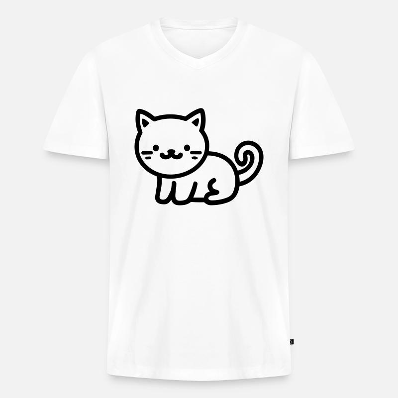 Katze - Männer Premium Bio T-Shirt mit V-Ausschnitt - Weiß