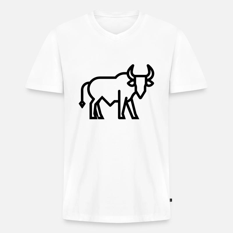 Stier - Männer Premium Bio T-Shirt mit V-Ausschnitt - Weiß