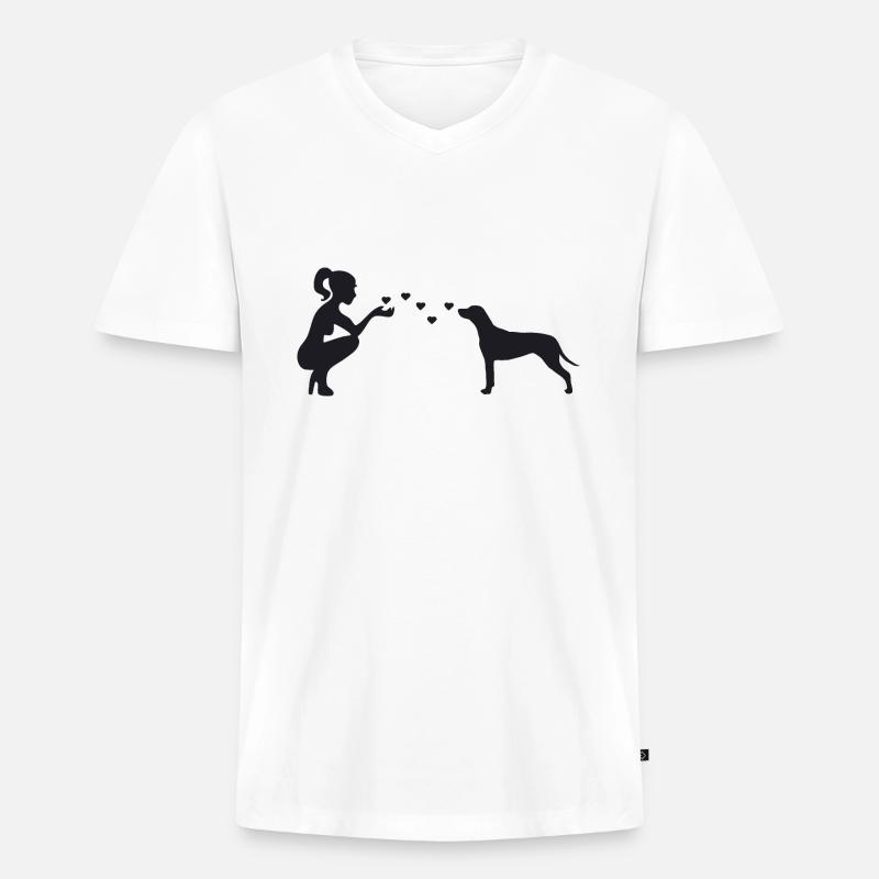 Rhodesian Ridgeback mit Frau - Männer Premium Bio T-Shirt mit V-Ausschnitt - Weiß