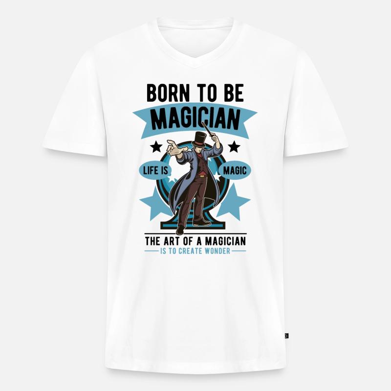 Zauberer - Männer Premium Bio T-Shirt mit V-Ausschnitt - Weiß