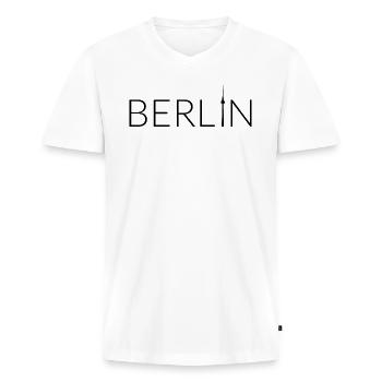 Berlin with TV tower black - Men's Premium Organic T-shirt with V-neck - white - Front - Nico (187cm)