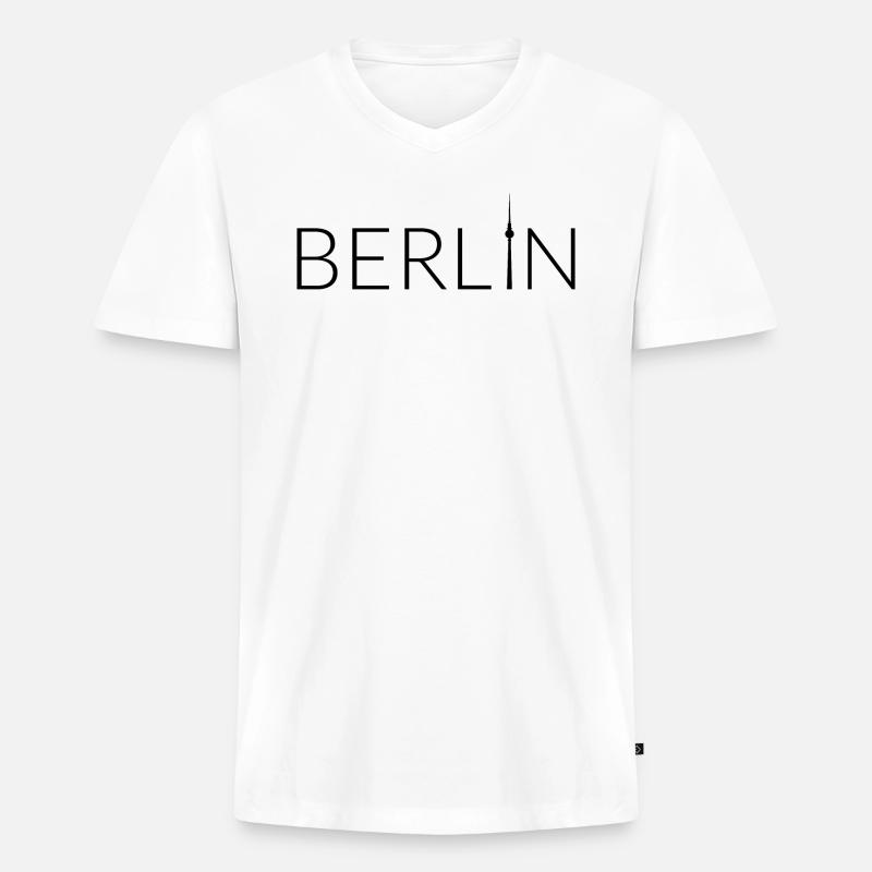 Berlin mit Fernsehturm schwarz - Männer Premium Bio T-Shirt mit V-Ausschnitt - Weiß