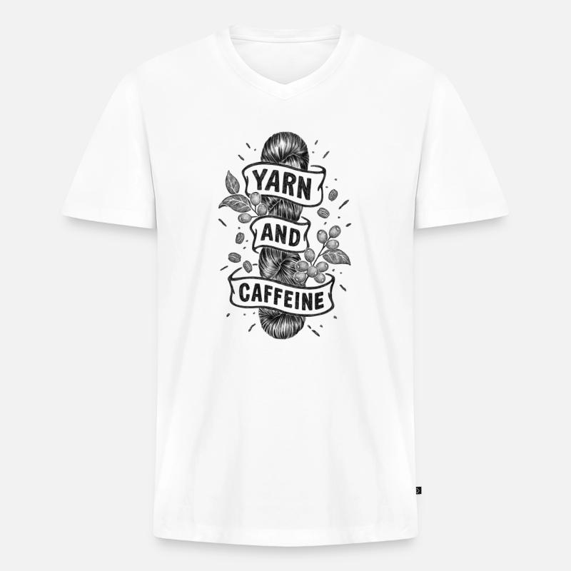 Yarn & Caffeine - Männer Premium Bio T-Shirt mit V-Ausschnitt - Weiß